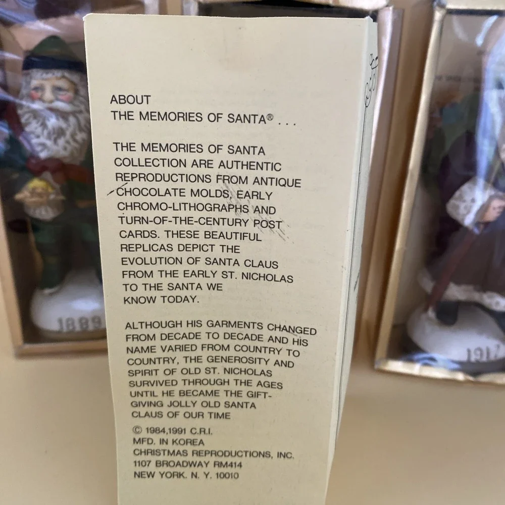 VTG Lot of 3 *MEMORIES OF SANTA* Christmas Ornaments Ceramic Figurines USED 1988